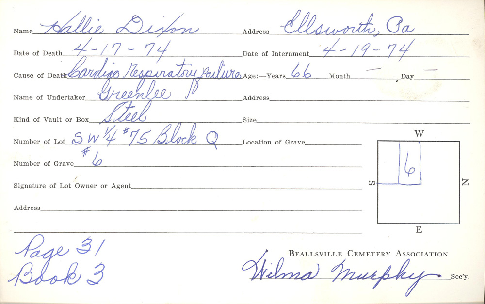 burial card